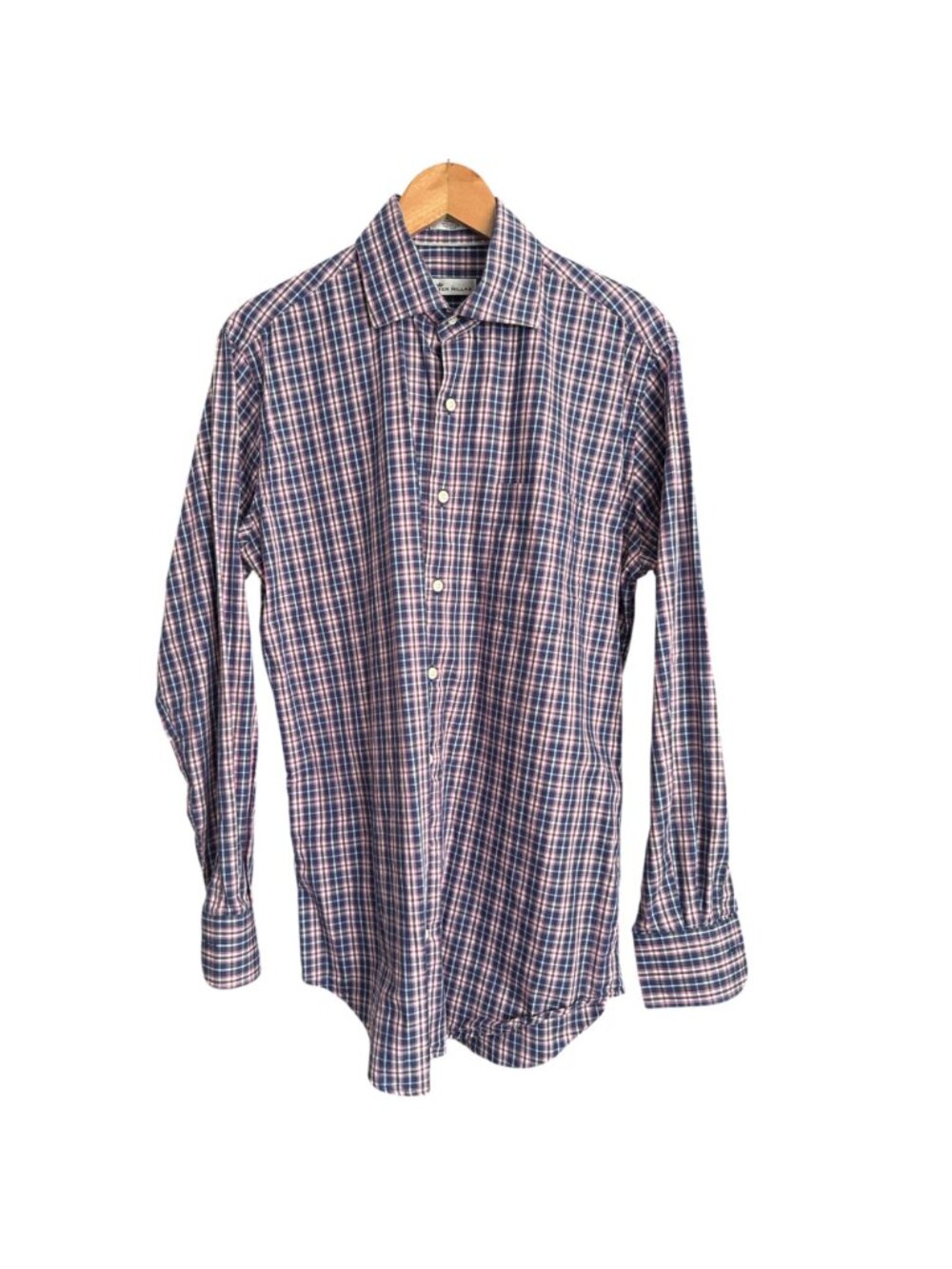 Peter Millar Mens Medium Plaid Button-Up Long-Sleeve Shirt 100% Cotton Blue Pink - Picture 9 of 11